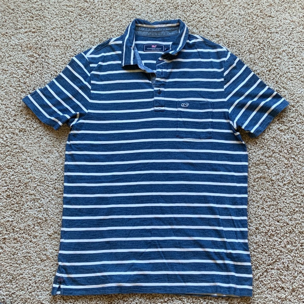 Vineyard Vines Mens Navy and White Striped Polo, size Small